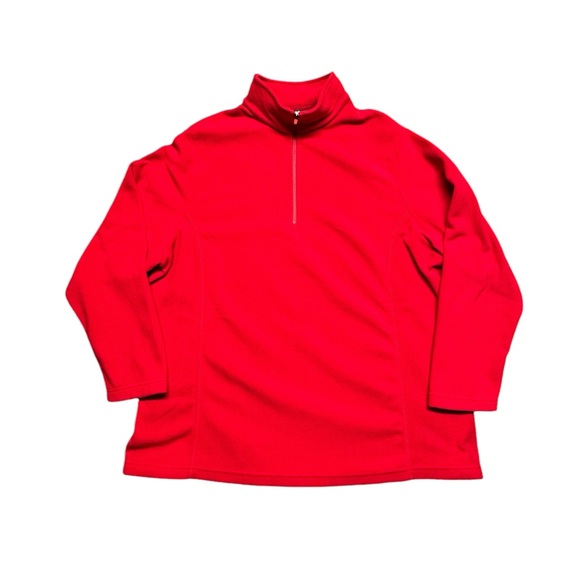 Lands' End Quarter Zip Fleece Pullover Womens 1X Rich Red Long Sleeve Casual - Picture 1 of 13
